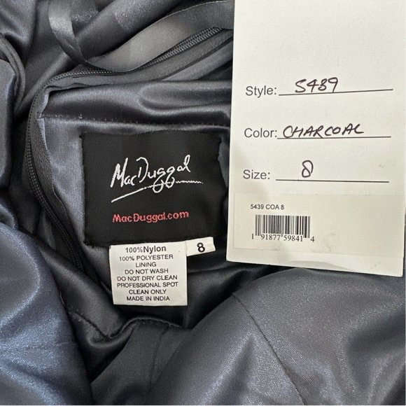 NWT $698 Mac Duggal [‎ 8 ] Cape Sleeve Embellished Gown in Charcoal Multi Gold - Picture 15 of 15